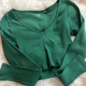 Pac cares cropped long sleeve heart neck top